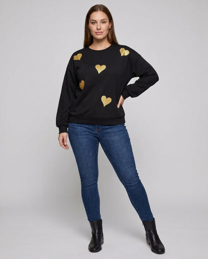 Women's sweatshirt with fashionable heart design and casual fit - Chichicherry