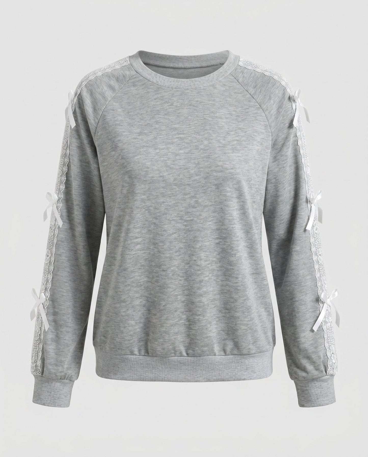 Women's sweatshirt with fine lace accents and decorative bows - Chichicherry