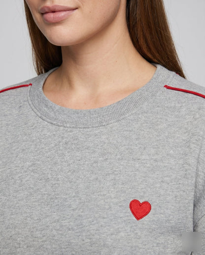 Women's sweatshirt with heart-shaped appliqués and trendy contrast stitching - Chichicherry