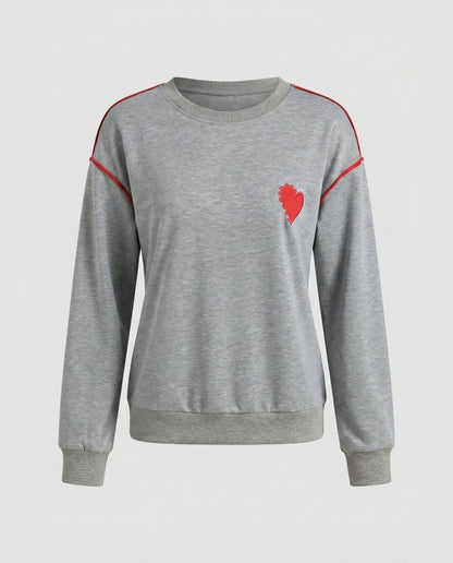 Women's sweatshirt with heart-shaped appliqués and trendy contrast stitching - Chichicherry
