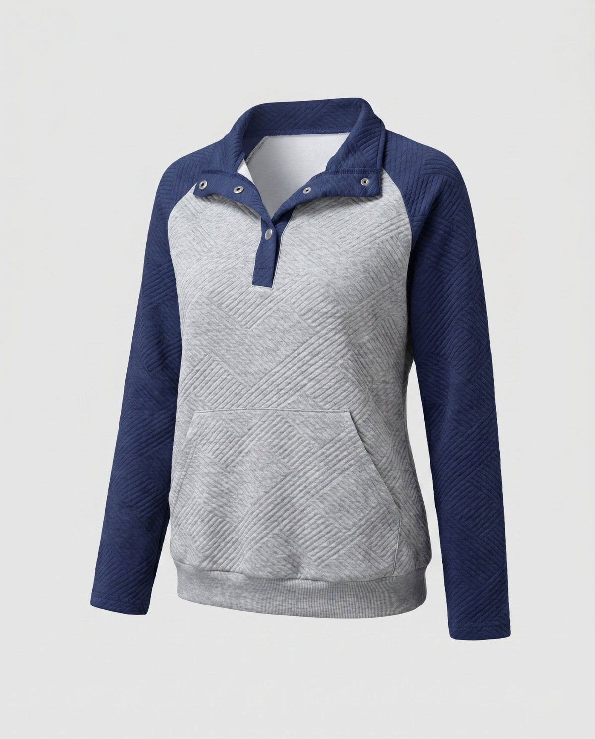 Women's sweatshirt with textured design and button-up stand collar - Chichicherry