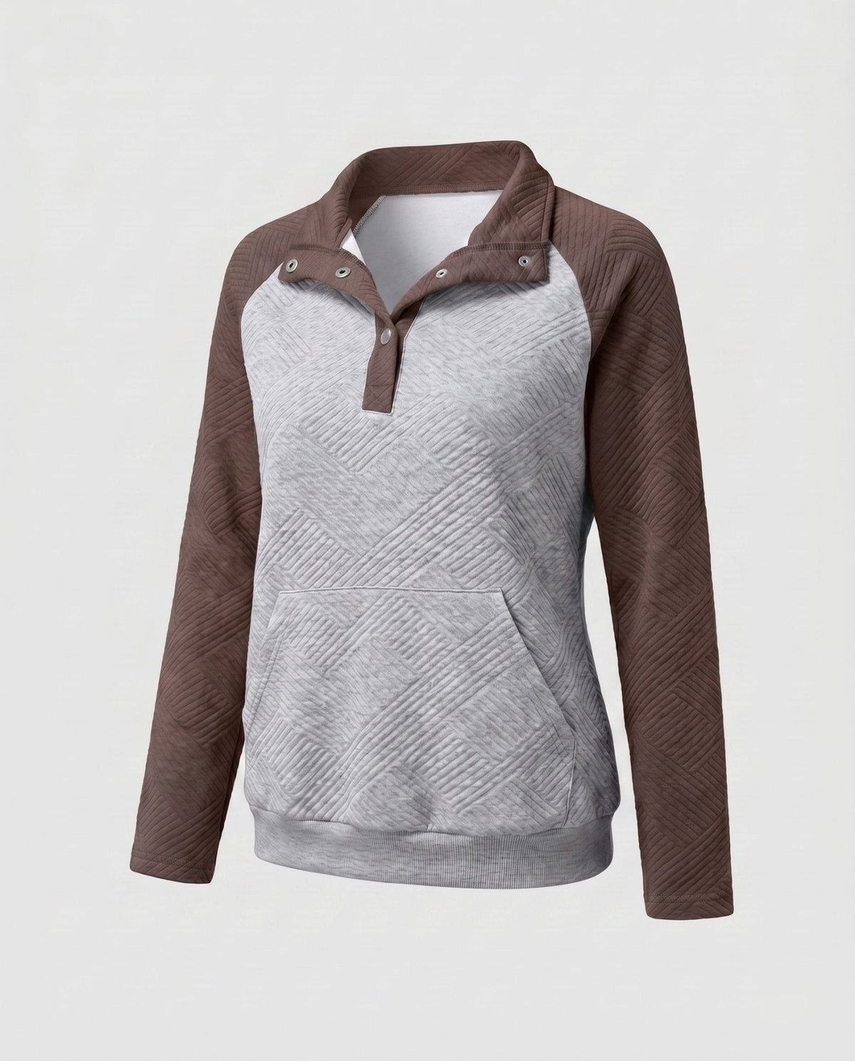 Women's sweatshirt with textured design and button-up stand collar - Chichicherry