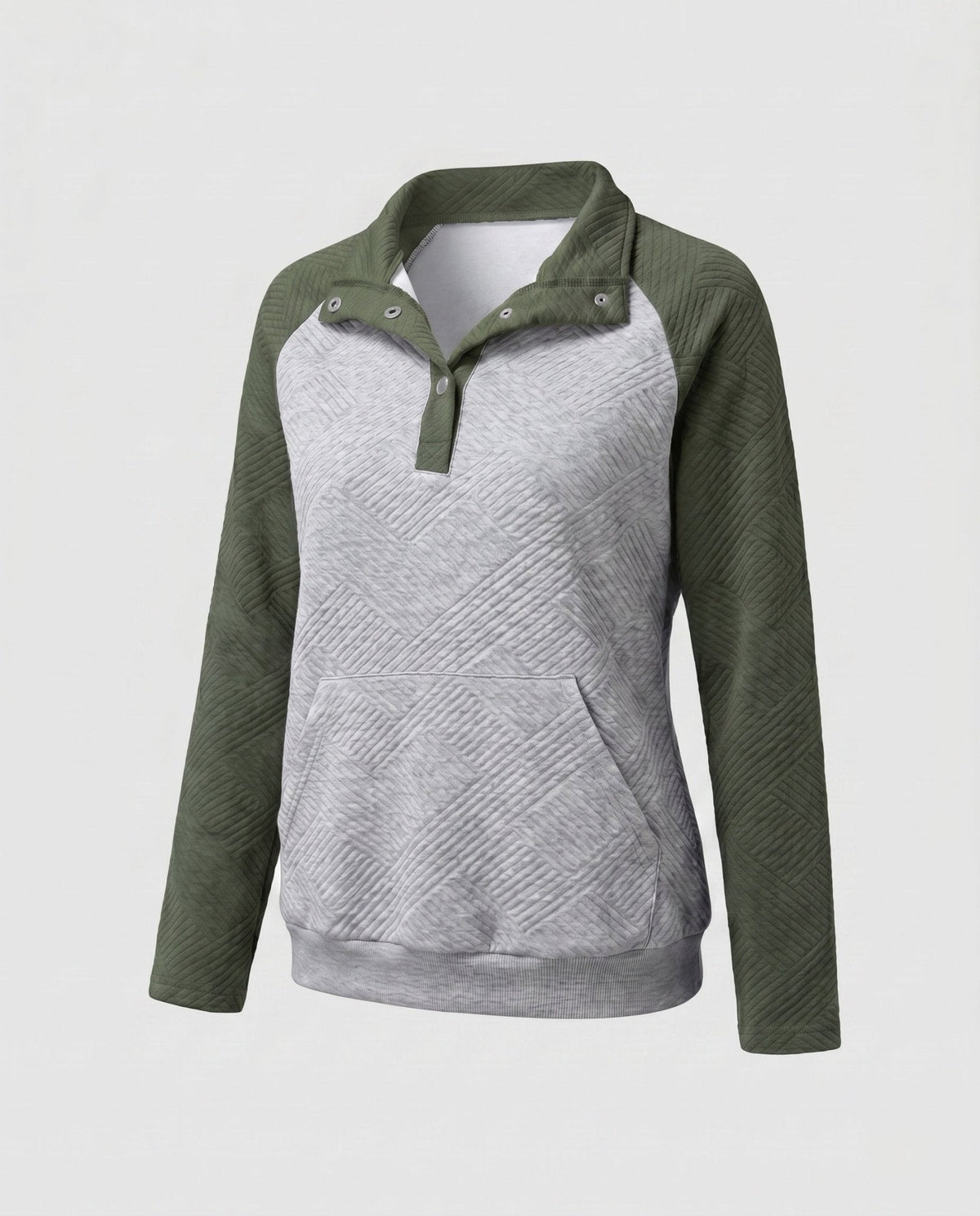 Women's sweatshirt with textured design and button-up stand collar - Chichicherry