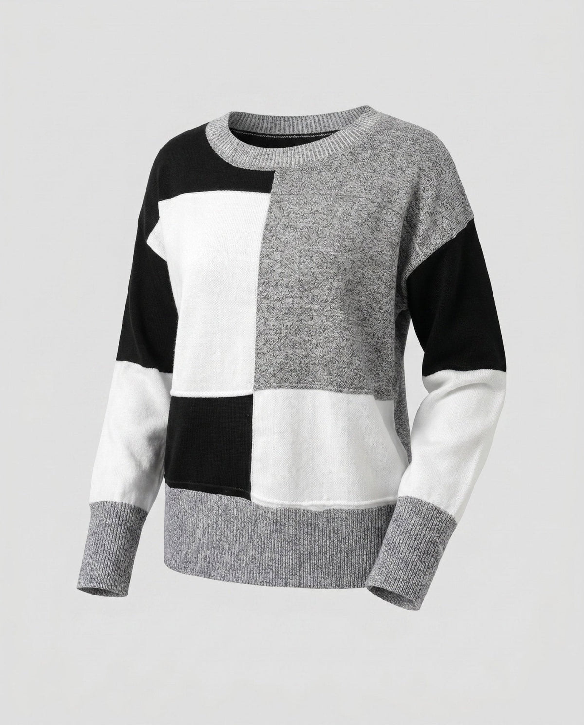 Women's sweatshirt with trendy block pattern and round neckline - Chichicherry