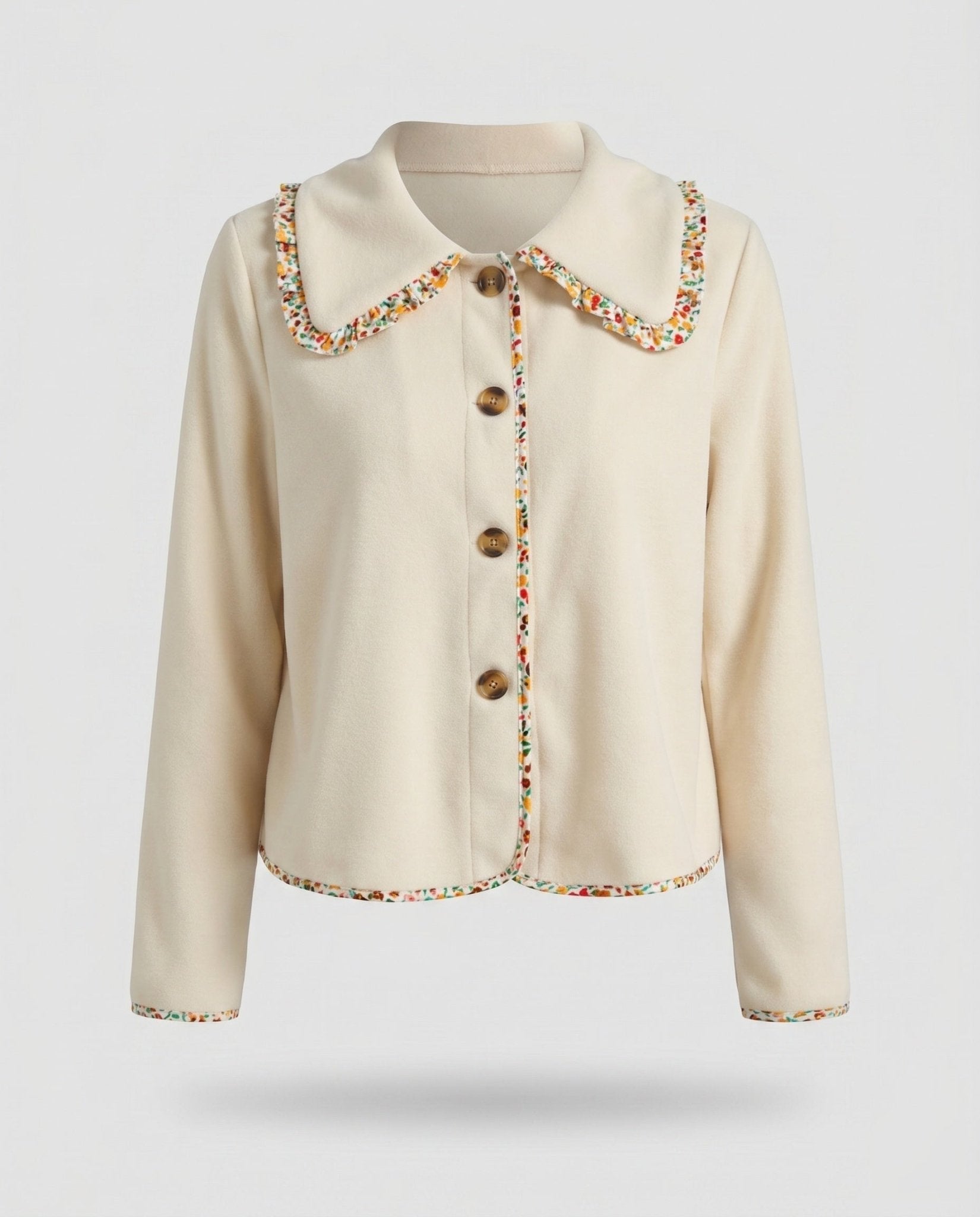 Women's timeless blazer jacket with colorful collar and elegant button details - Chichicherry