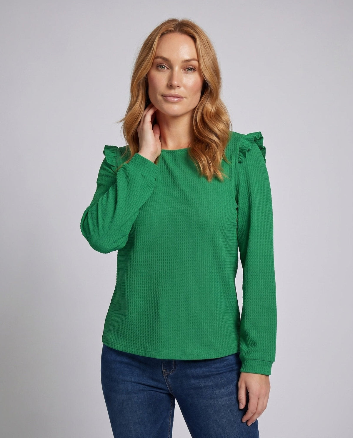 Women's top with ruffle details and textured fabric - Chichicherry