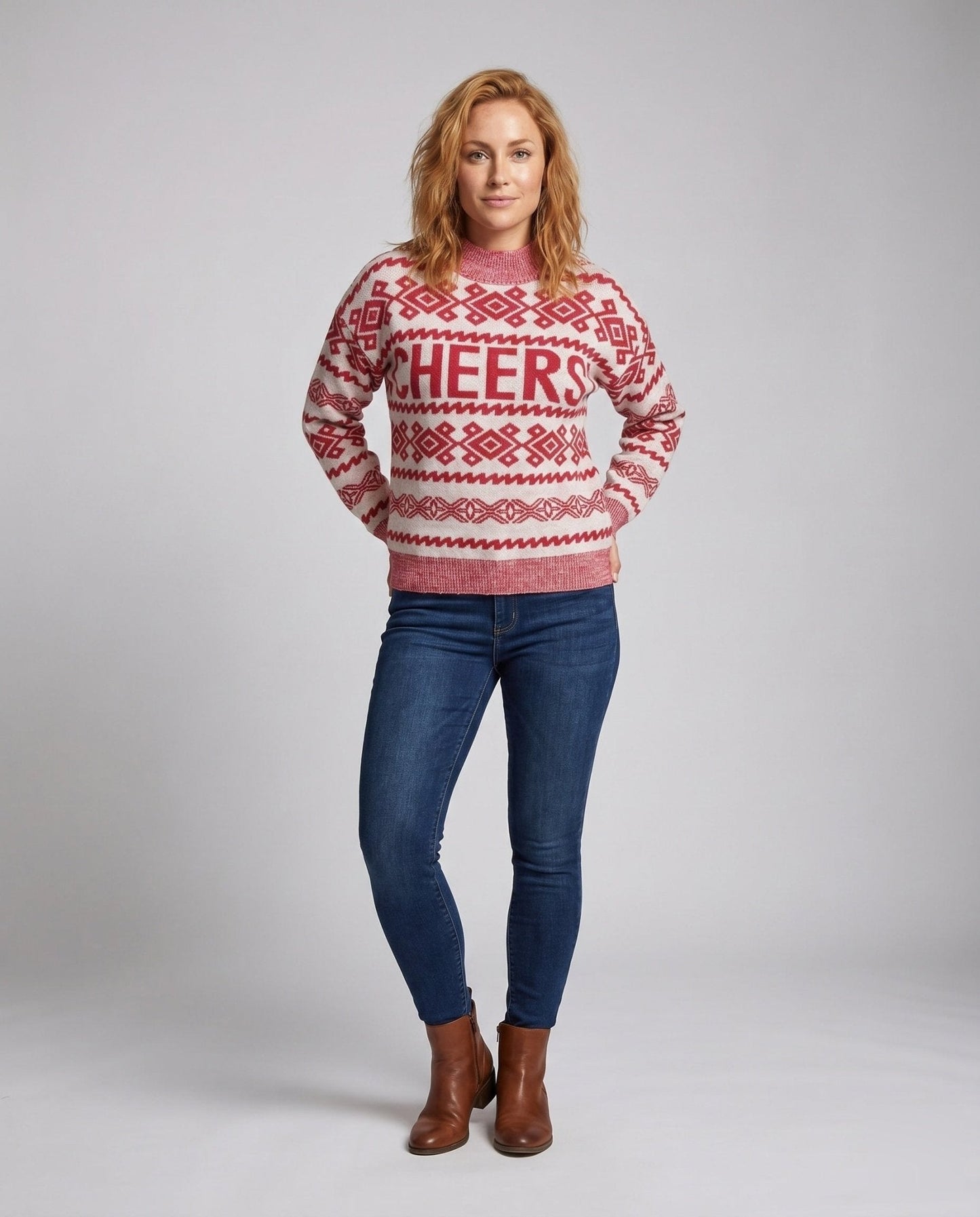 Women's trendier knit sweater with festive pattern - Chichicherry