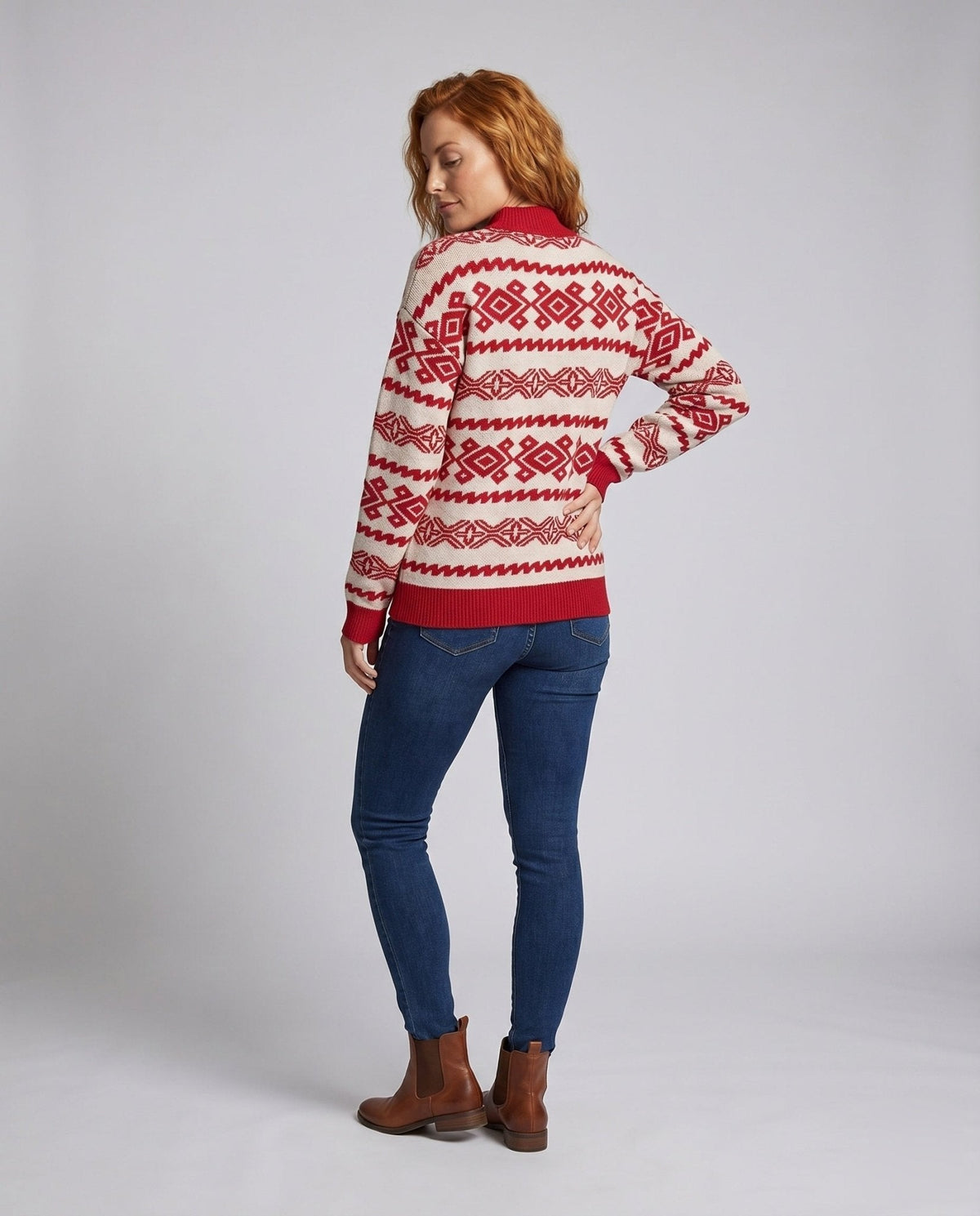 Women's trendier knit sweater with festive pattern - Chichicherry