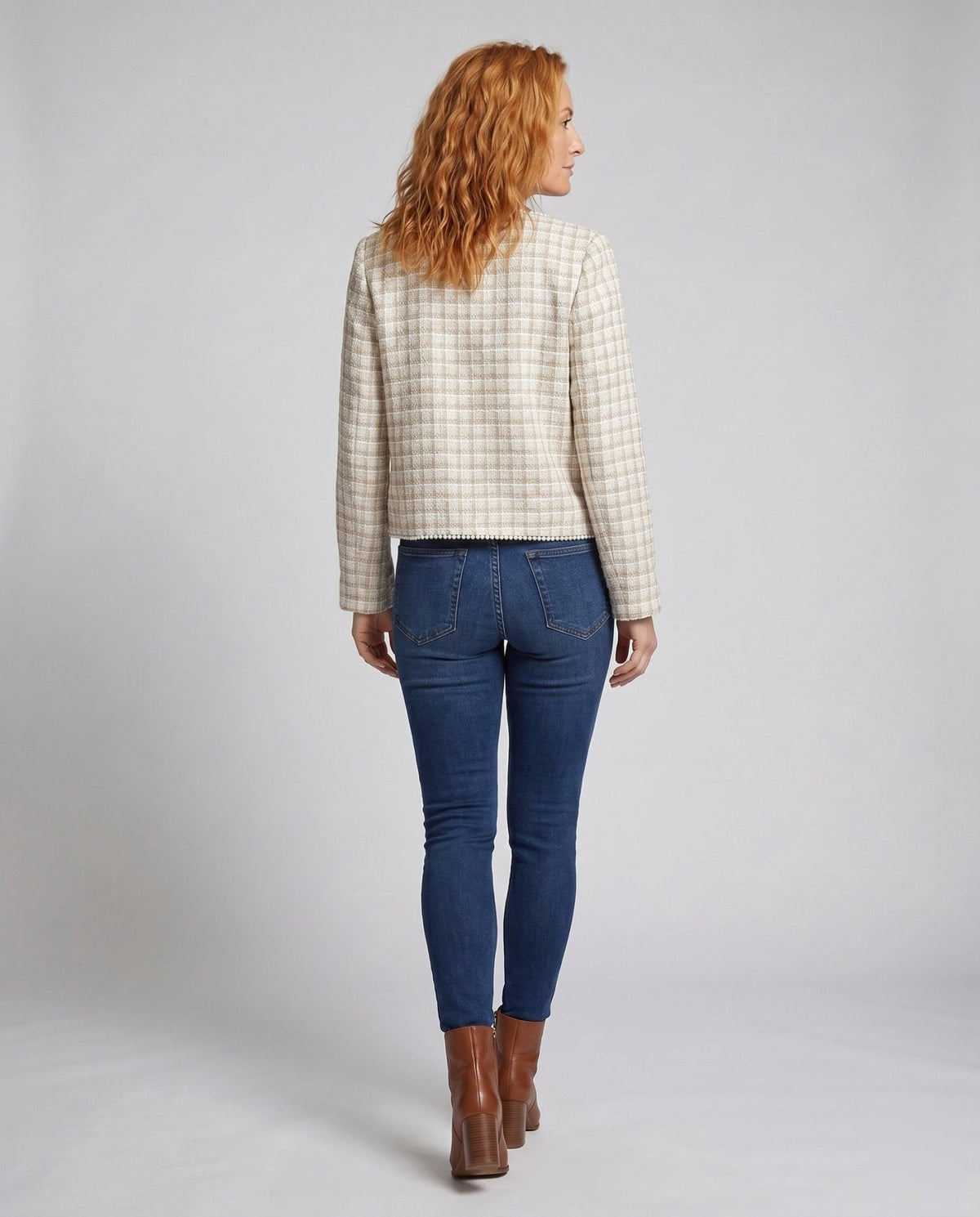 Women's Tweed Blazer with Decorative Button Details and Elegant Pockets - Chichicherry
