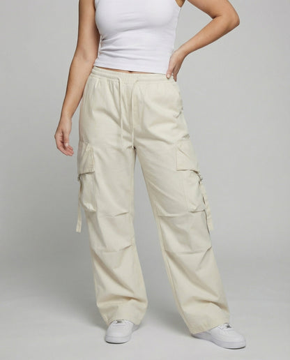 Women's Urban Drop Crotch Blended Fabric Baggy Cargo Pants - lower body detail