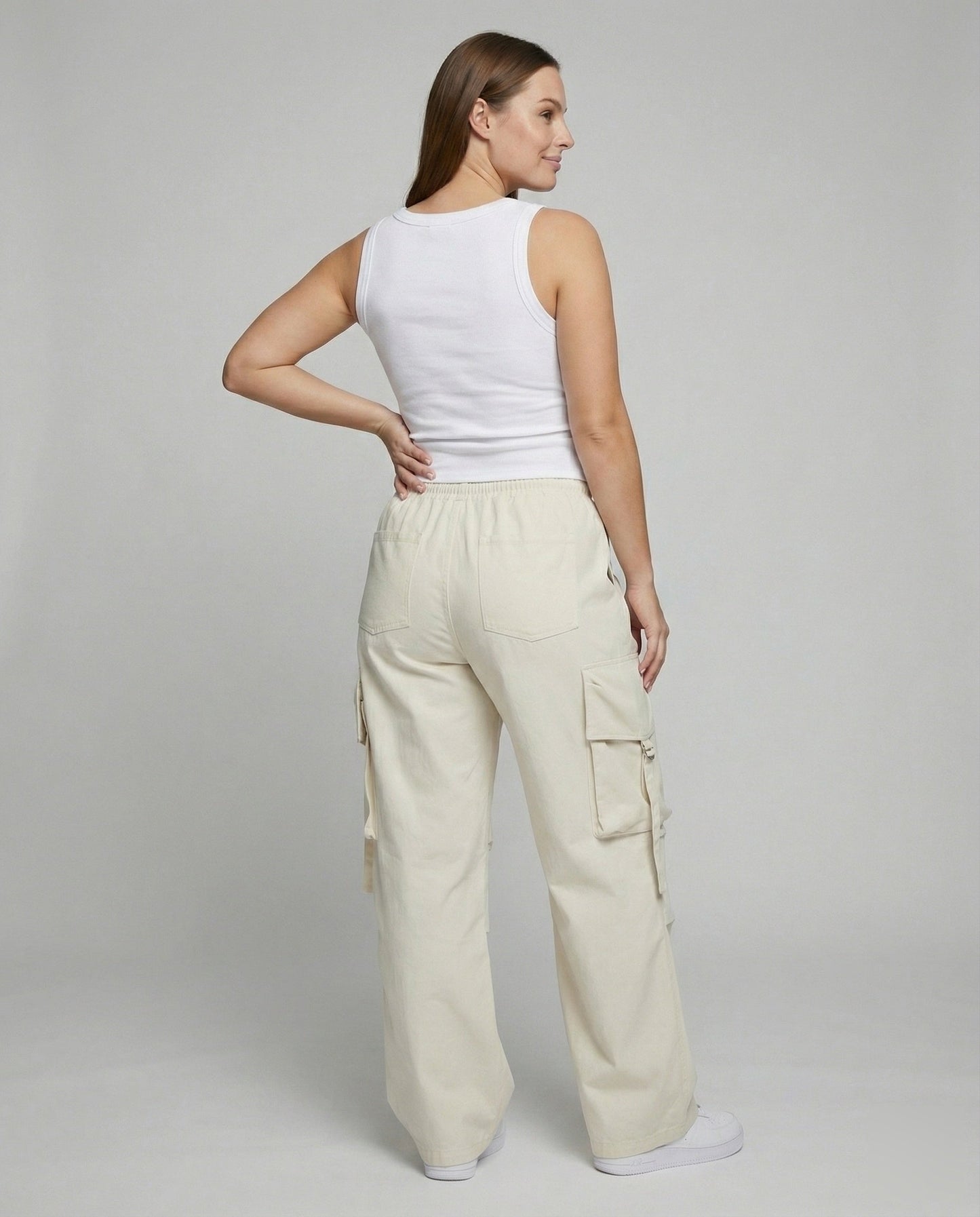 Women's Urban Drop Crotch Blended Fabric Baggy Cargo Pants - back view