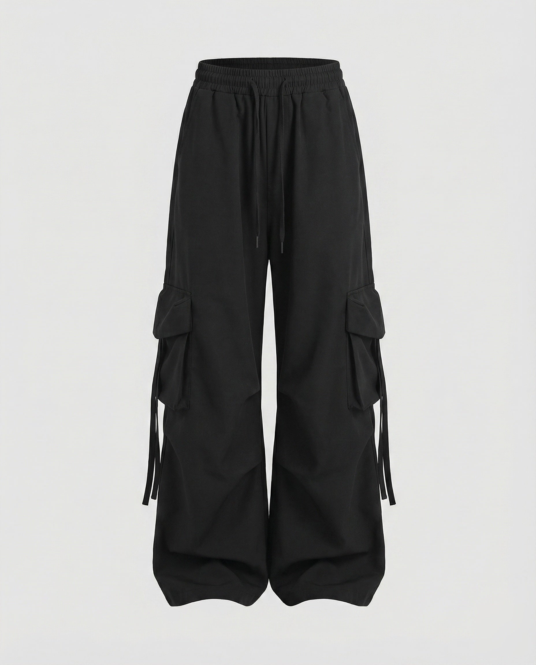 Women's Urban Drop Crotch Blended Fabric Baggy Cargo Pants - Black colorway
