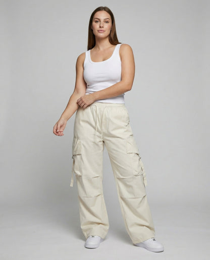 Women's Urban Drop Crotch Blended Fabric Baggy Cargo Pants - front view