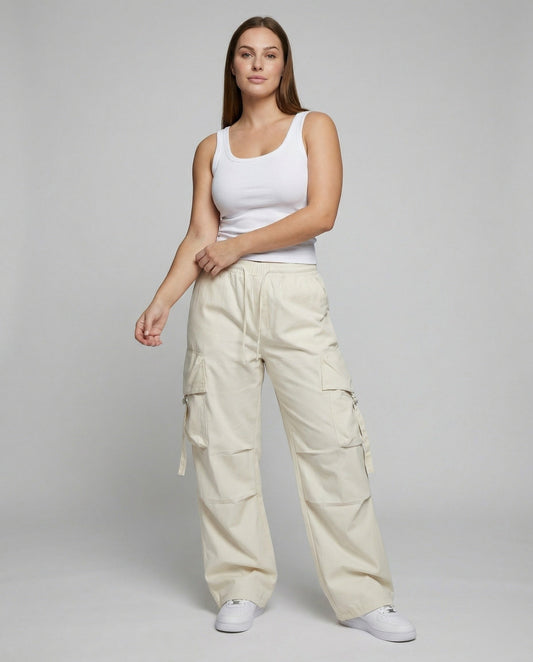 Women's Urban Drop Crotch Blended Fabric Baggy Cargo Pants - front view