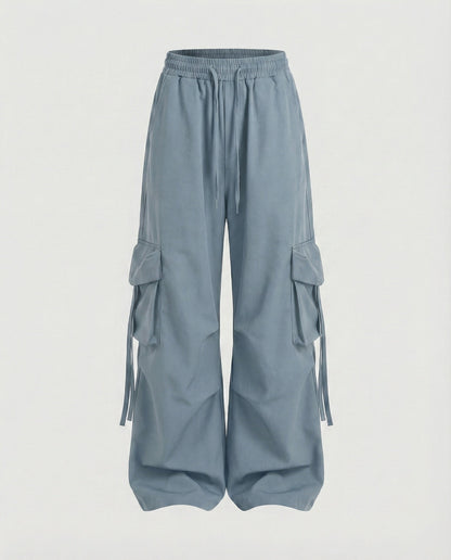 Women's Urban Drop Crotch Blended Fabric Baggy Cargo Pants - Blue colorway