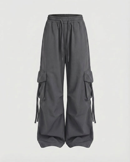 Women's Urban Drop Crotch Blended Fabric Baggy Cargo Pants - Dark Grey colorway
