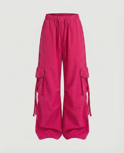 Women's Urban Drop Crotch Blended Fabric Baggy Cargo Pants - Fuchsia colorway