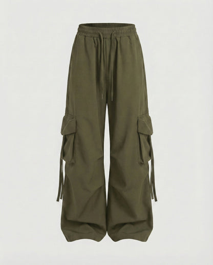 Women's Urban Drop Crotch Blended Fabric Baggy Cargo Pants - Olive colorway