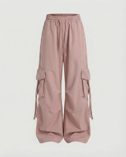 Women's Urban Drop Crotch Blended Fabric Baggy Cargo Pants - Pink colorway