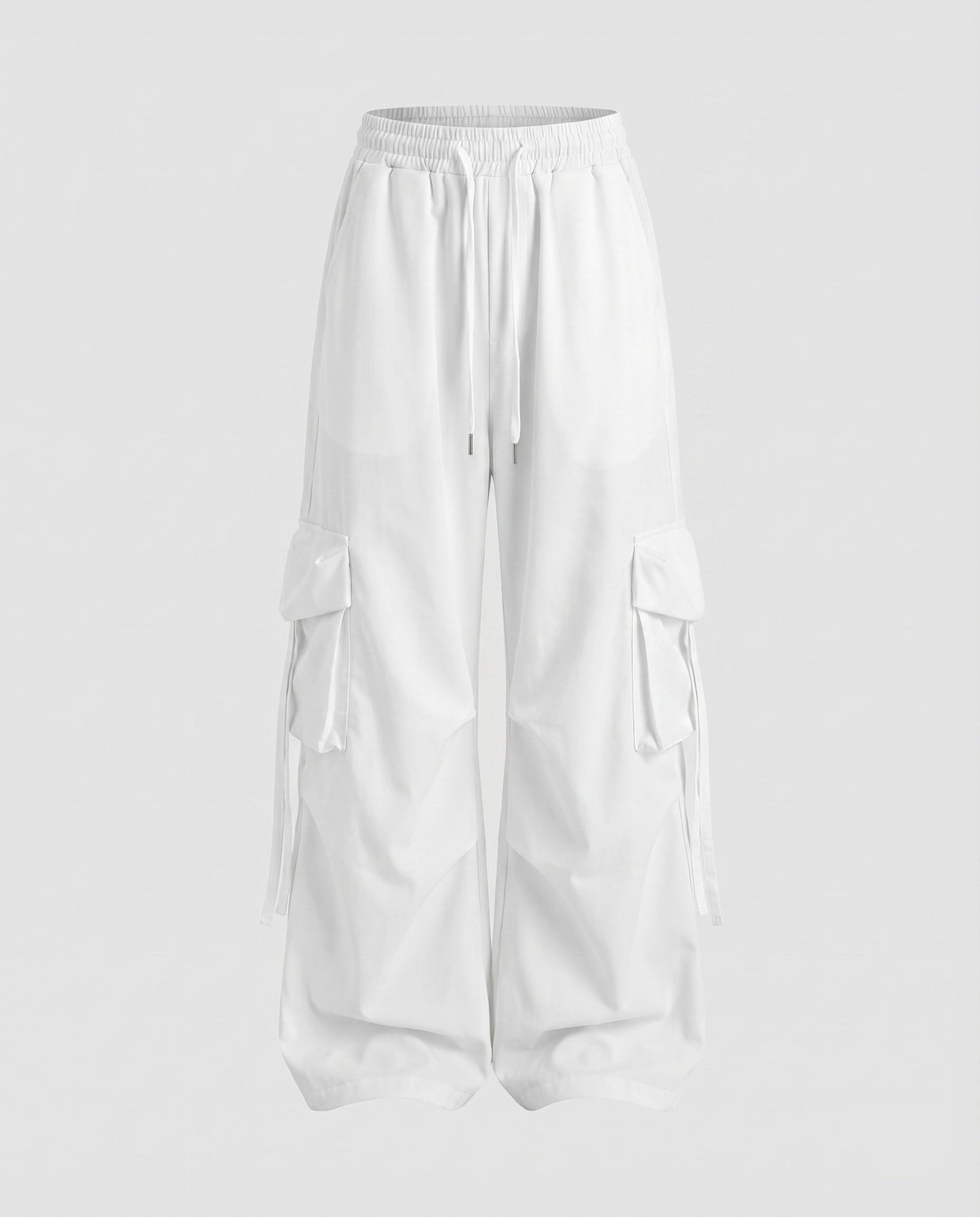 Women's Urban Drop Crotch Blended Fabric Baggy Cargo Pants - White colorway