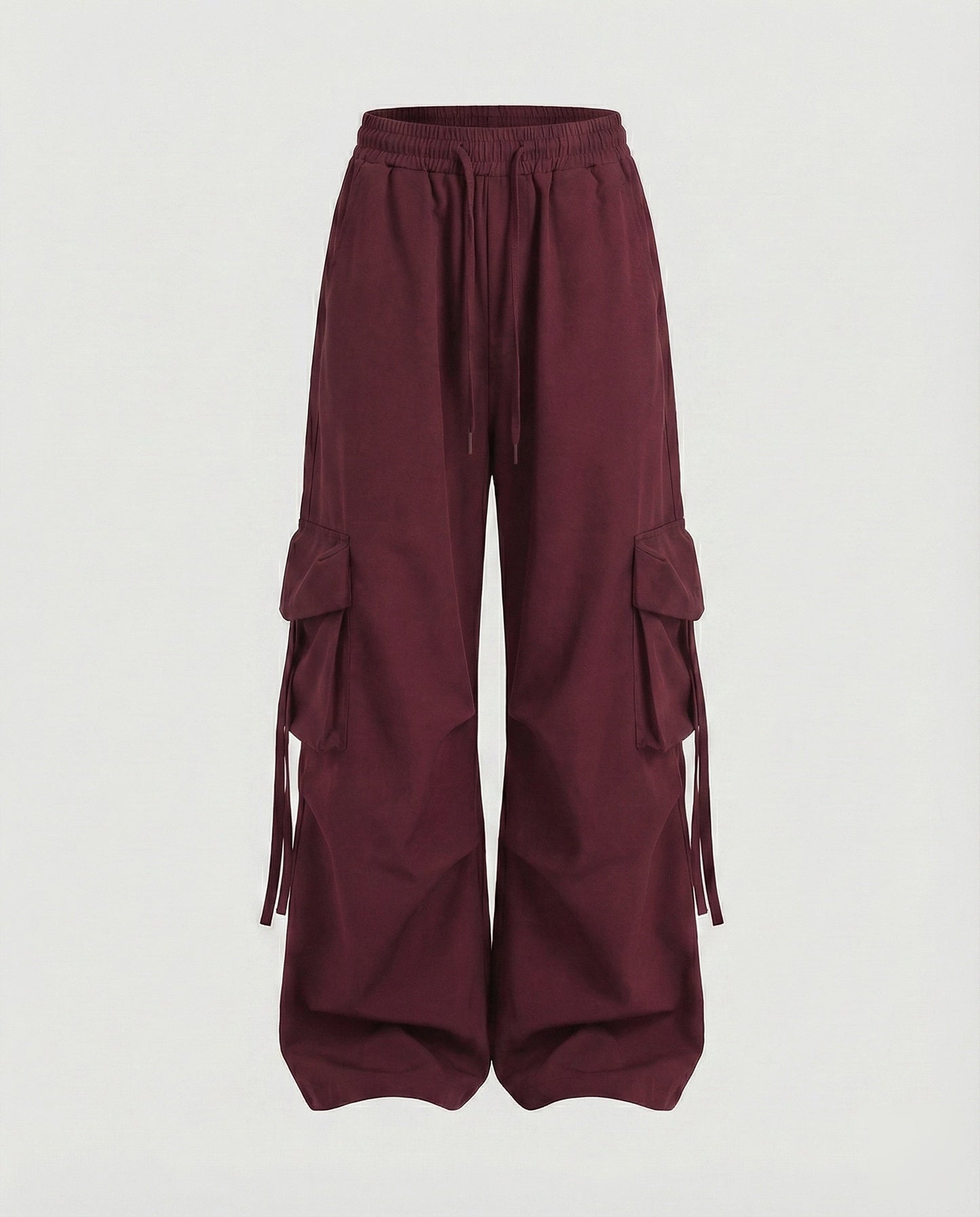Women's Urban Drop Crotch Blended Fabric Baggy Cargo Pants - Wine Red colorway