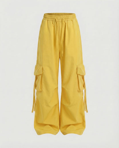 Women's Urban Drop Crotch Blended Fabric Baggy Cargo Pants - Yellow colorway