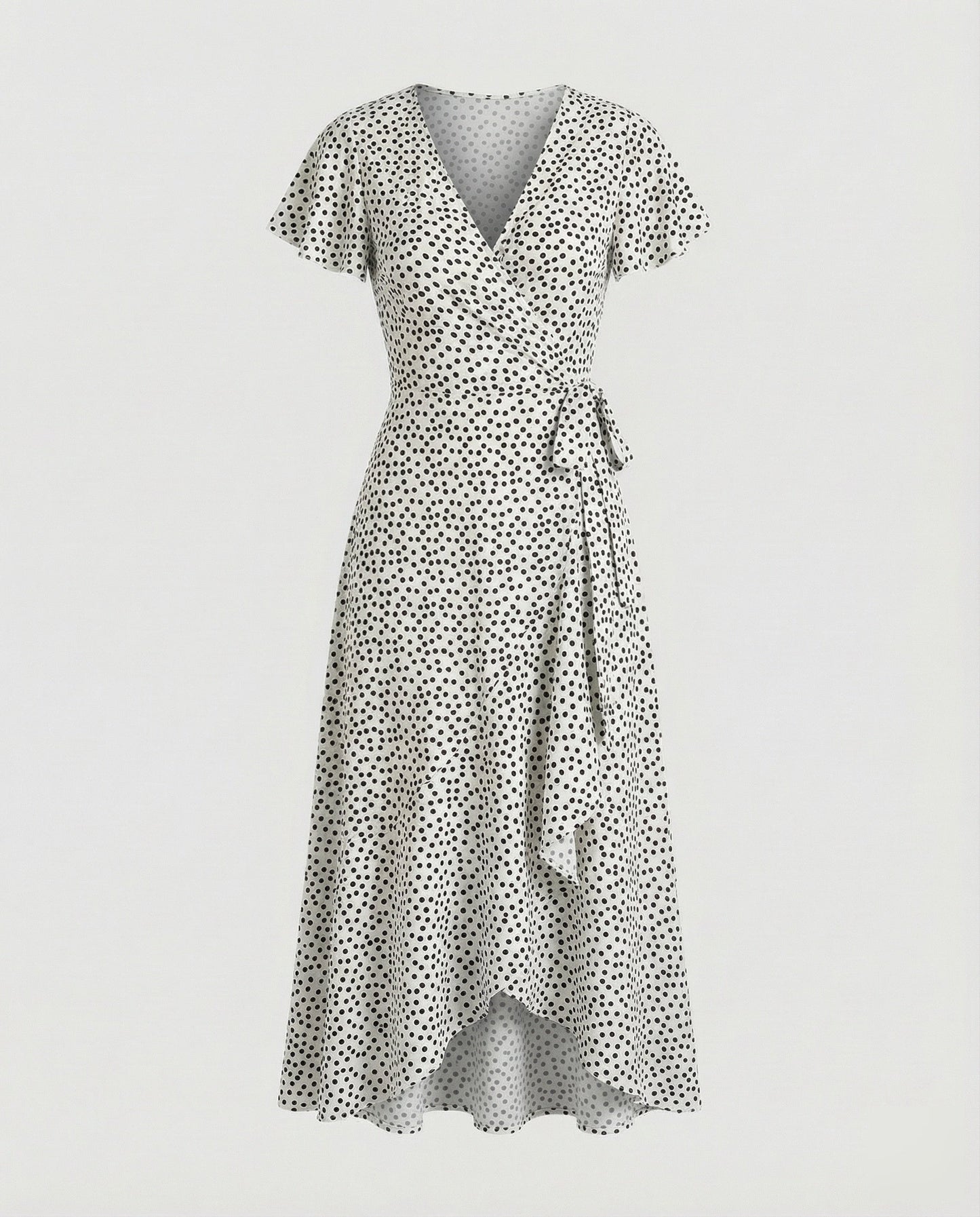 Women's Wrap Dress in Floral Print with High-low Ruffle - White colorway